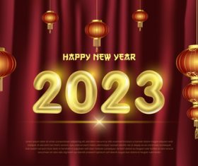 2023 red curtain background 3d gold number vector
