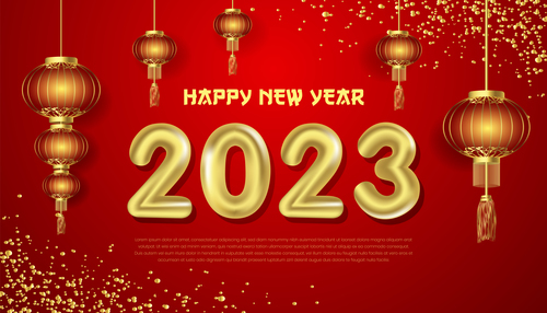 3d gold number and red lantern background vector