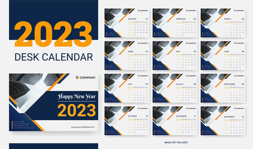 Aerial view of architecture 2023 desk calendar template vector