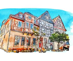 Aschaffenburg germany watercolor hand drawn illustration background vector