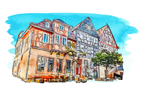 Aschaffenburg germany watercolor hand drawn illustration background vector