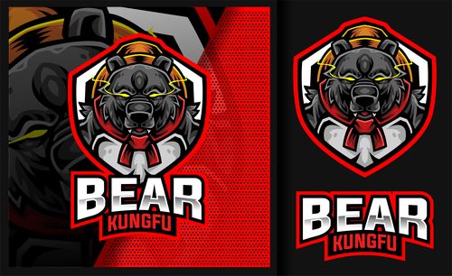 Bear kung fu master sport gaming logo vector