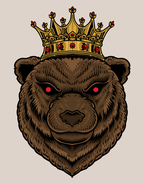 Bear with crown cartoon illustration vector