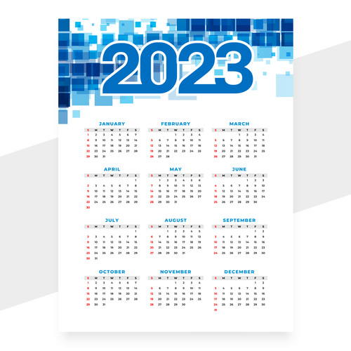 Blue vertical 2023 new year calendar layout design vector