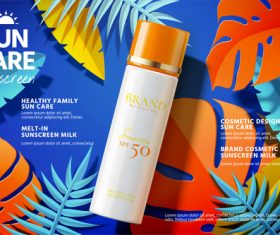 Brand sunscreen spray ads vector