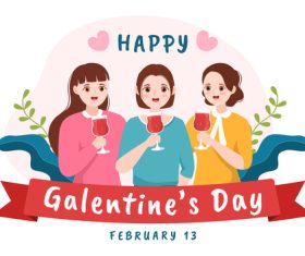 Cartoon cover Galentines Day card vector