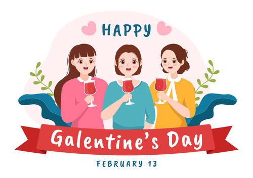 Cartoon cover Galentines Day card vector