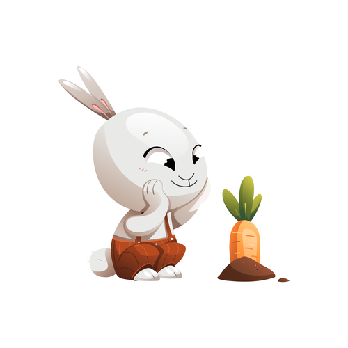 Cartoon rabbit planted carrot ground vector