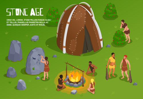 Caveman prehistoric primitive people background vector