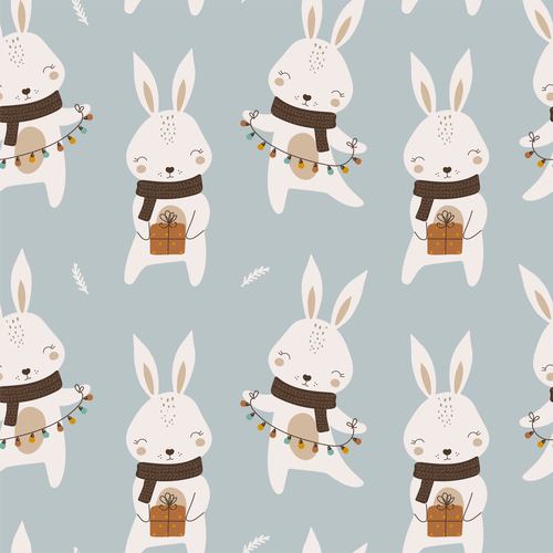 Christmas 2023 with cute rabbit seamless pattern vector illustrations