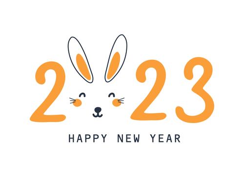 Christmas banner 2023 with cute rabbit vector illustrations