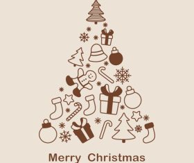 Christmas card with fir tree outlines vector illustration