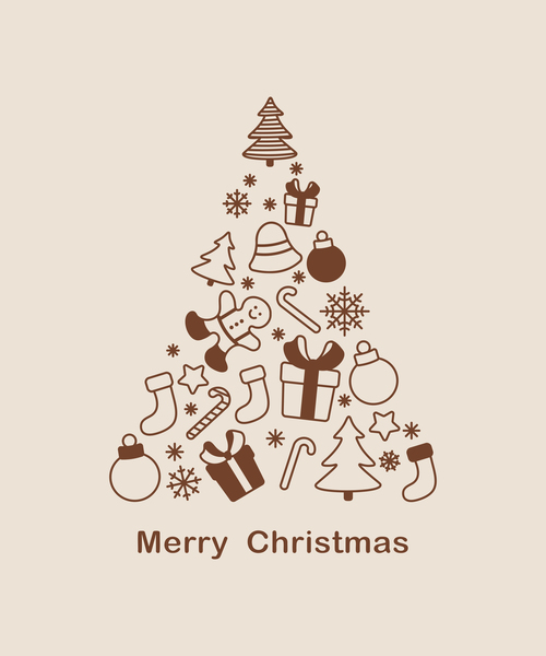 Christmas card with fir tree outlines vector illustration
