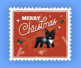 Christmas card with french bulldog sweater merry christmas lettering vector