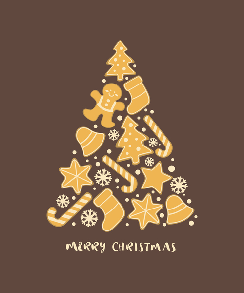 Christmas card with gingerbread tree vector