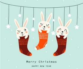 Christmas cards with cute rabbits vector illustrations