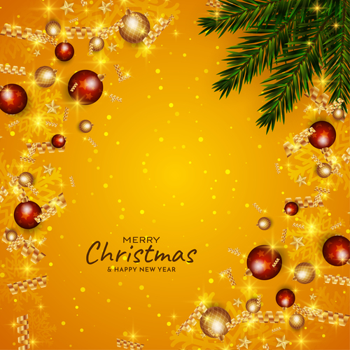 Christmas celebration bright yellow background design vector