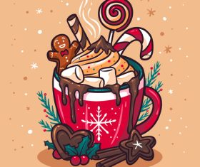 Christmas hot chocolate illustration hand drawn vector