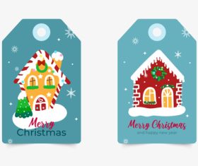 Christmas labels with cute hand drawn houses 2023 vector