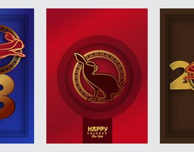 Color 2023 year of the rabbit card vector