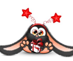 Cute fluffy black bunny in red star headband vector