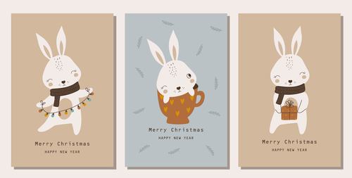Cute rabbits vector illustrations