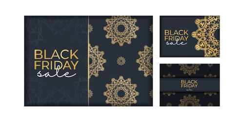 Dark blue with ancient golden pattern banner sale black friday vector
