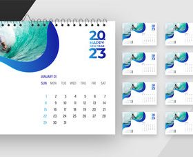 Desk monthly photo calendar 2023 vector