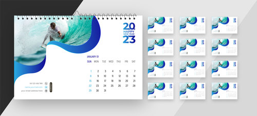 Desk monthly photo calendar 2023 vector