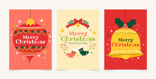 Exquisite flat christmas greeting cards vector