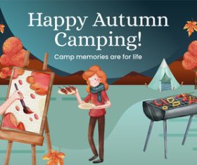 Field camping vector illustration in autumn