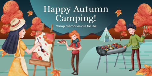 Field camping vector illustration in autumn