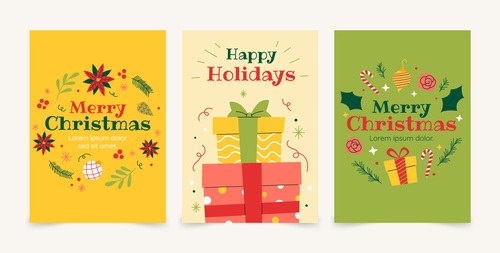 Flat christmas greeting cards vector