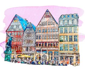 Frankfurt altstadt germany watercolor hand drawn illustration background vector