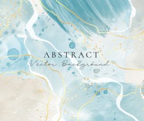 Gray blue beige liquid marble watercolor background with gold lines vector