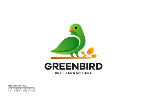 Green bird gradient logo design vector