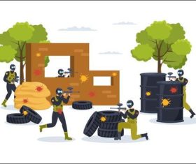 Group pair paintball game vector
