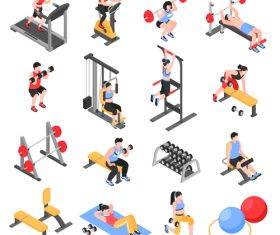 Gym fitness club icons set vector illustration