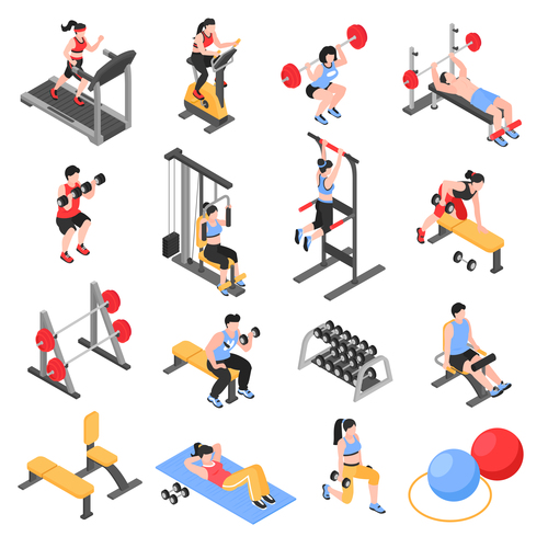Gym fitness club icons set vector illustration