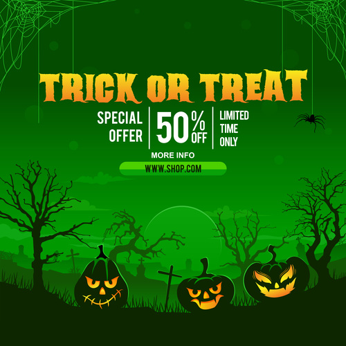 Halloween half price promotion card vector