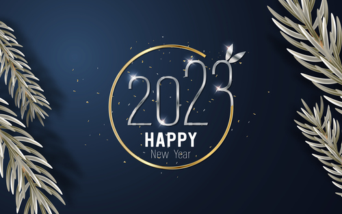 Happy new year 2023 hanging metal number christmas tree vector
