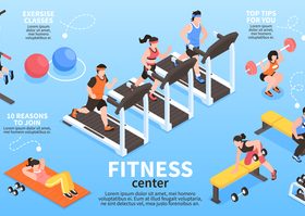 Isometric gym fitness infographics vector