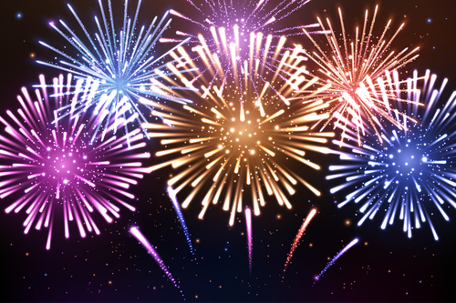 New year fireworks background vector in different colors