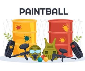 Oil barrel and protective equipment paintball game vector