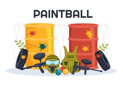 Oil barrel and protective equipment paintball game vector