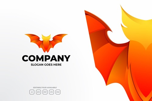 Orange bat gradient animal logo design vector