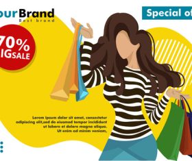 Promotion banner with shopping woman flat illustration vector