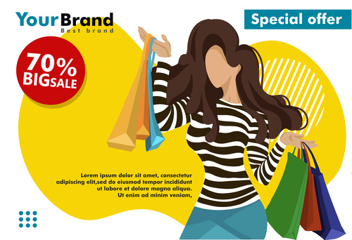 Promotion banner with shopping woman flat illustration vector