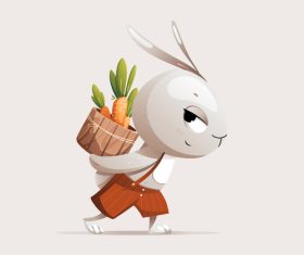 Rabbit carries barrel carrots vector