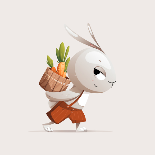 Rabbit carries barrel carrots vector